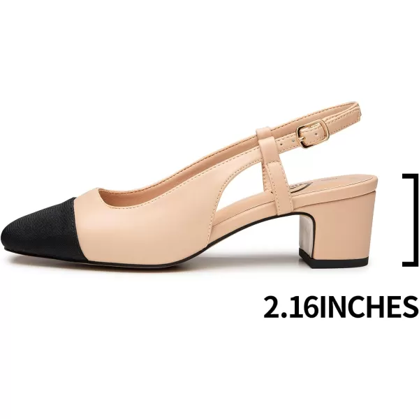 Trary Women's Chunky Slingback Pumps Comfortable Low Block Heels Splicing Square Toe Slip On Pumps Shoes for Office Work Wedding