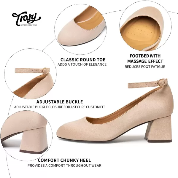 Trary Women's Closed Toe Chunky Heels Shoes Dressy Casual, Ankle Strap Low Block Heels Comfortable Wedding Pumps