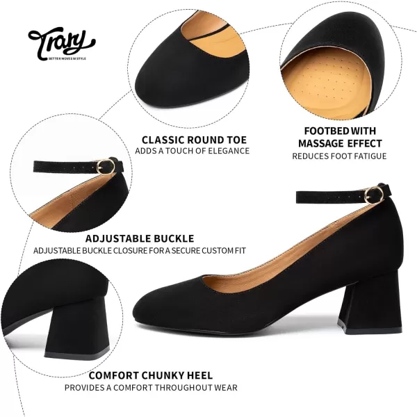 Trary Women's Closed Toe Chunky Heels Shoes Dressy Casual, Ankle Strap Low Block Heels Comfortable Wedding Pumps