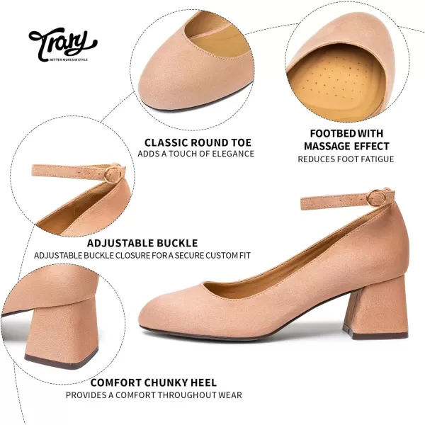 Trary Women's Closed Toe Chunky Heels Shoes Dressy Casual, Ankle Strap Low Block Heels Comfortable Wedding Pumps