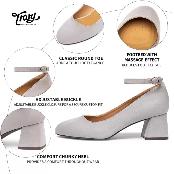 Trary Women's Closed Toe Chunky Heels Shoes Dressy Casual, Ankle Strap Low Block Heels Comfortable Wedding Pumps
