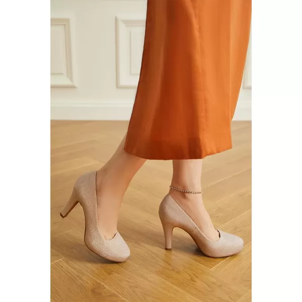 Trary Women's Heels for Women, Black Heels White Heels Brown Heels Nude Heels, Low Platform Heels, IN3.2 High Heel Closed Round Toe Pumps Dress Office Wedding Shoes for Women