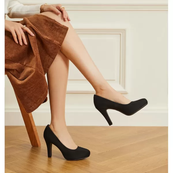 Trary Women's Heels for Women, Black Heels White Heels Brown Heels Nude Heels, Low Platform Heels, IN3.2 High Heel Closed Round Toe Pumps Dress Office Wedding Shoes for Women