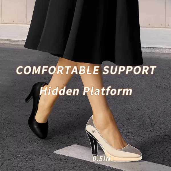 Trary Women's Heels for Women, Black Heels White Heels Brown Heels Nude Heels, Low Platform Heels, IN3.2 High Heel Closed Round Toe Pumps Dress Office Wedding Shoes for Women