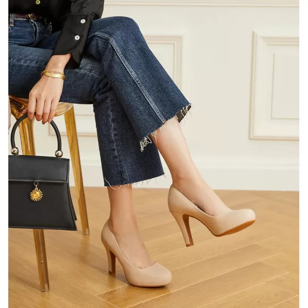 Trary Women's Heels for Women, Black Heels White Heels Brown Heels Nude Heels, Low Platform Heels, IN3.2 High Heel Closed Round Toe Pumps Dress Office Wedding Shoes for Women