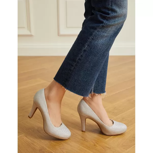 Trary Women's Heels for Women, Black Heels White Heels Brown Heels Nude Heels, Low Platform Heels, IN3.2 High Heel Closed Round Toe Pumps Dress Office Wedding Shoes for Women