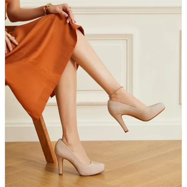 Trary Women's Heels for Women, Black Heels White Heels Brown Heels Nude Heels, Low Platform Heels, IN3.2 High Heel Closed Round Toe Pumps Dress Office Wedding Shoes for Women