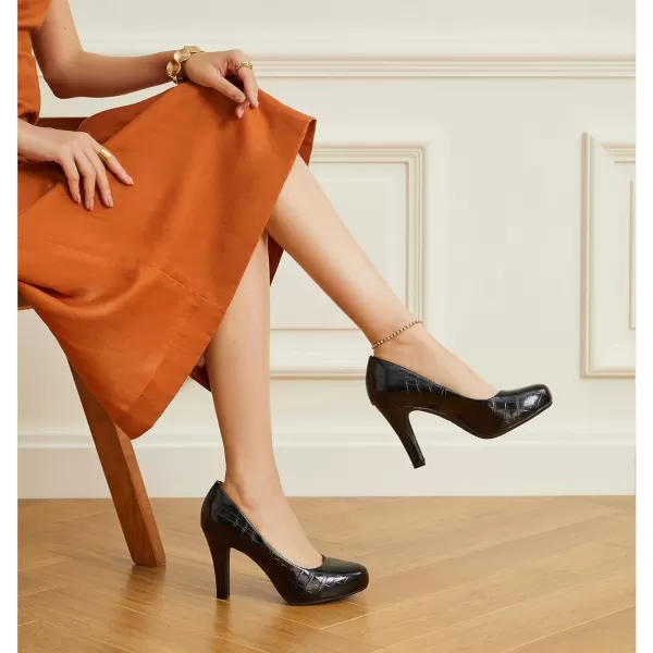 Trary Women's Heels for Women, Black Heels White Heels Brown Heels Nude Heels, Low Platform Heels, IN3.2 High Heel Closed Round Toe Pumps Dress Office Wedding Shoes for Women