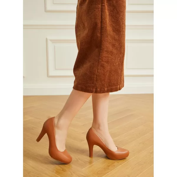 Trary Women's Heels for Women, Black Heels White Heels Brown Heels Nude Heels, Low Platform Heels, IN3.2 High Heel Closed Round Toe Pumps Dress Office Wedding Shoes for Women