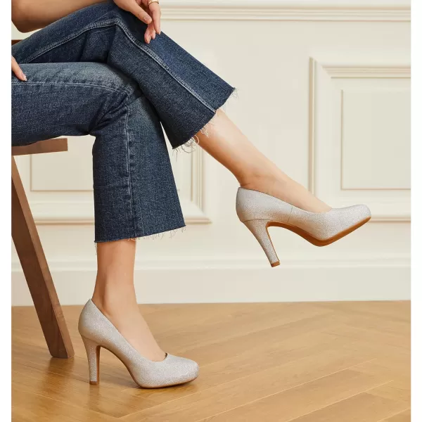 Trary Women's Heels for Women, Black Heels White Heels Brown Heels Nude Heels, Low Platform Heels, IN3.2 High Heel Closed Round Toe Pumps Dress Office Wedding Shoes for Women