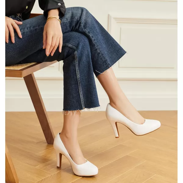Trary Women's Heels for Women, Black Heels White Heels Brown Heels Nude Heels, Low Platform Heels, IN3.2 High Heel Closed Round Toe Pumps Dress Office Wedding Shoes for Women