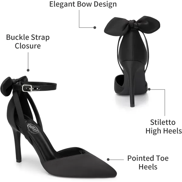 Trary Women's Heels for Women Closed Toe Women's Stiletto High Heels Pointed Toe Bow Knot Ankle Strap 3.74 Inches Pumps Adjustable Buckle Womens Comfy Sexy Shoes for Wedding Casual Party Office