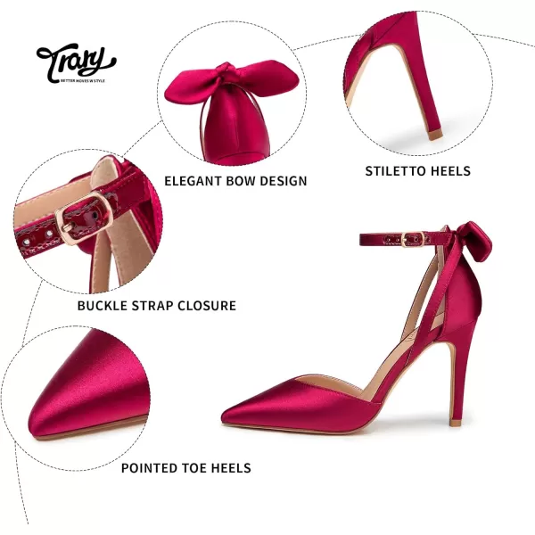 Trary Women's Heels for Women Closed Toe Women's Stiletto High Heels Pointed Toe Bow Knot Ankle Strap 3.74 Inches Pumps Adjustable Buckle Womens Comfy Sexy Shoes for Wedding Casual Party Office