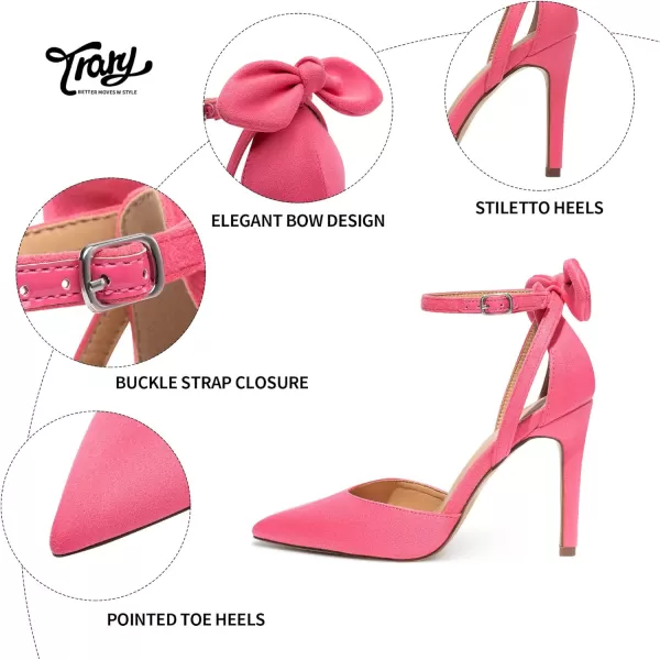 Trary Women's Heels for Women Closed Toe Women's Stiletto High Heels Pointed Toe Bow Knot Ankle Strap 3.74 Inches Pumps Adjustable Buckle Womens Comfy Sexy Shoes for Wedding Casual Party Office