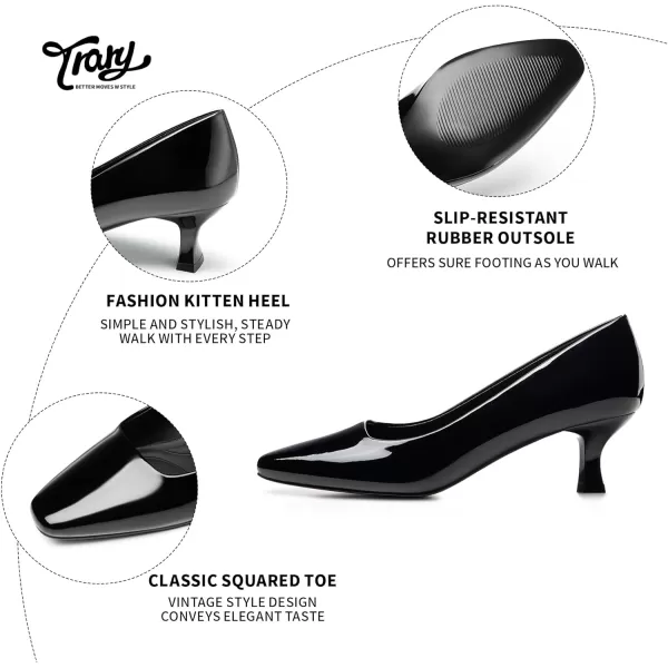 Trary Women's Kitten Heels Dress Pumps Classic Square Toe Shoes Casual Low Heels Closed Toe Pumps for Women Office