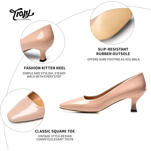 Trary Women's Kitten Heels Dress Pumps Classic Square Toe Shoes Casual Low Heels Closed Toe Pumps for Women Office