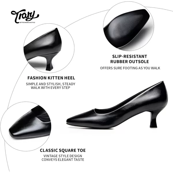 Trary Women's Kitten Heels Dress Pumps Classic Square Toe Shoes Casual Low Heels Closed Toe Pumps for Women Office