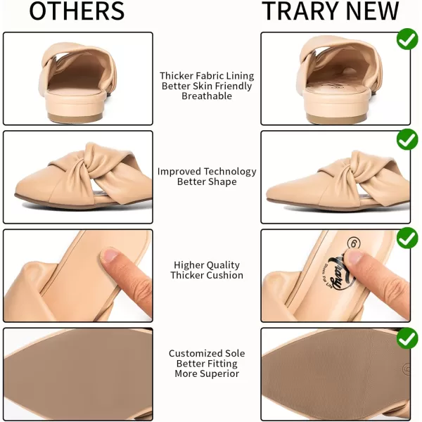 Trary Womens Mules Flats Closed Pointed Toe Comfortable Slip on Backless Loafer Shoes for Women with Knot