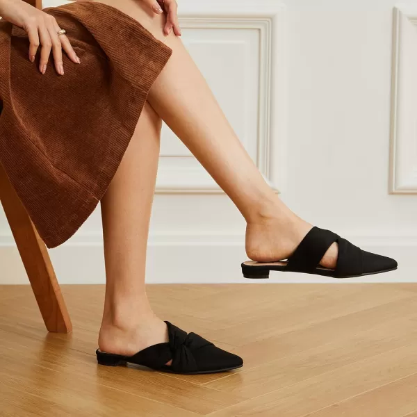 Trary Womens Mules Flats Closed Pointed Toe Comfortable Slip on Backless Loafer Shoes for Women with Knot