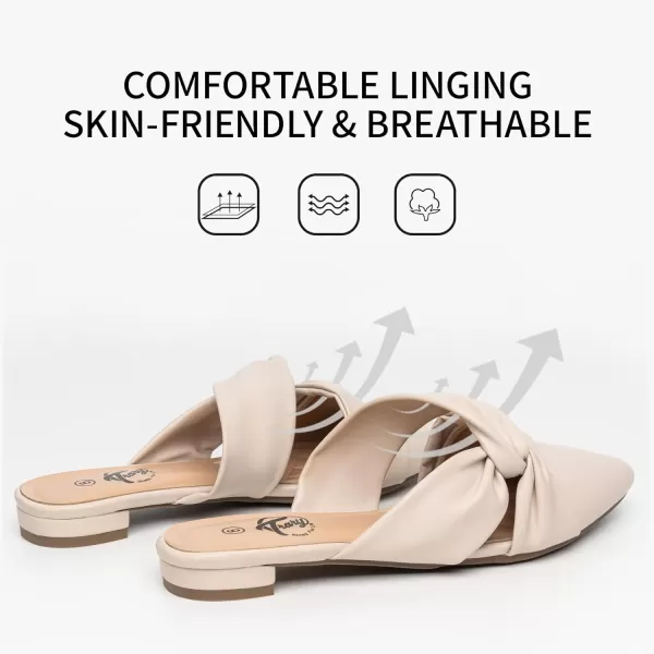 Trary Womens Mules Flats Closed Pointed Toe Comfortable Slip on Backless Loafer Shoes for Women with Knot