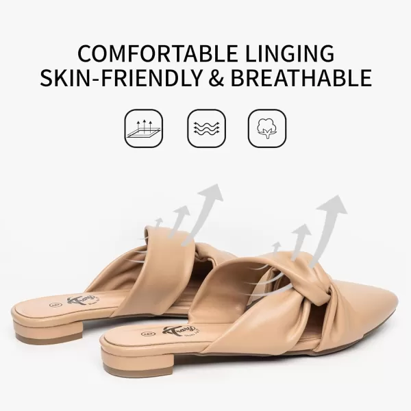 Trary Womens Mules Flats Closed Pointed Toe Comfortable Slip on Backless Loafer Shoes for Women with Knot