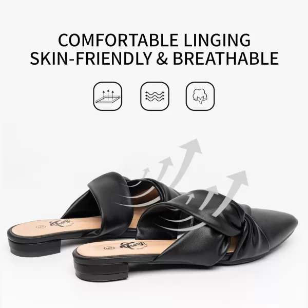 Trary Womens Mules Flats Closed Pointed Toe Comfortable Slip on Backless Loafer Shoes for Women with Knot