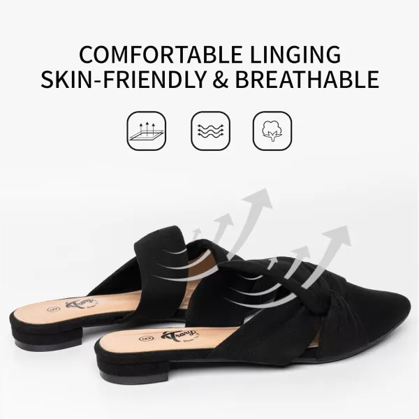 Trary Womens Mules Flats Closed Pointed Toe Comfortable Slip on Backless Loafer Shoes for Women with Knot