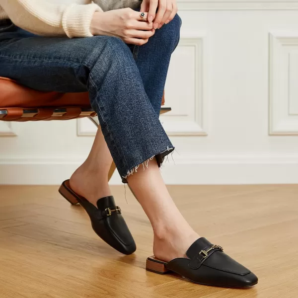 Trary Women's Mules,Loafers for Women,Womens Buckle Loafers,Square Toe Mules for Women,Women's Black Flat for Women,Classic Dressy Shoes for Women，Casual Comfortable Shoes for Women
