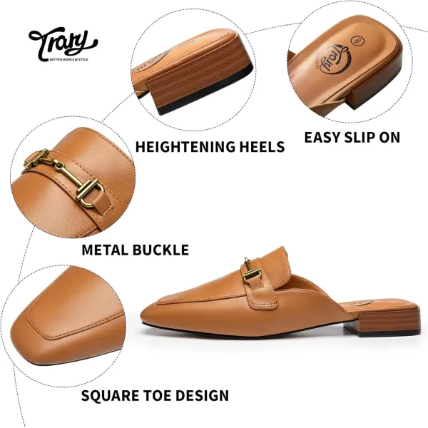 Trary Women's Mules,Loafers for Women,Womens Buckle Loafers,Square Toe Mules for Women,Women's Black Flat for Women,Classic Dressy Shoes for Women，Casual Comfortable Shoes for Women