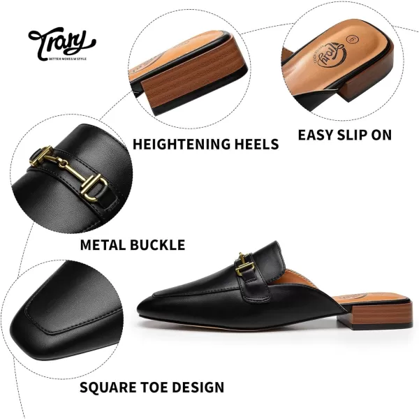 Trary Women's Mules,Loafers for Women,Womens Buckle Loafers,Square Toe Mules for Women,Women's Black Flat for Women,Classic Dressy Shoes for Women，Casual Comfortable Shoes for Women