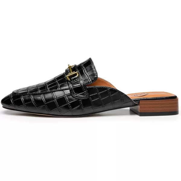 Trary Women's Mules,Loafers for Women,Womens Buckle Loafers,Square Toe Mules for Women,Women's Black Flat for Women,Classic Dressy Shoes for Women，Casual Comfortable Shoes for Women