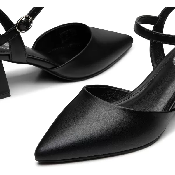 Trary Women's Pointed Toe Low Chunky Block Heels,Comfortable Adjustable Ankle Strap Closed Toe Work Wedding Dress Party Pumps Shoes
