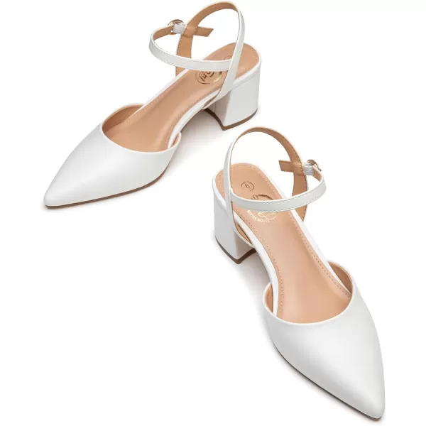 Trary Women's Pointed Toe Low Chunky Block Heels,Comfortable Adjustable Ankle Strap Closed Toe Work Wedding Dress Party Pumps Shoes