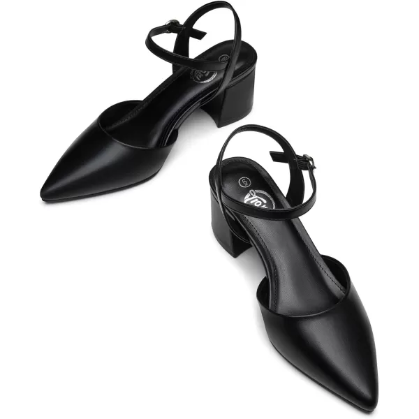 Trary Women's Pointed Toe Low Chunky Block Heels,Comfortable Adjustable Ankle Strap Closed Toe Work Wedding Dress Party Pumps Shoes