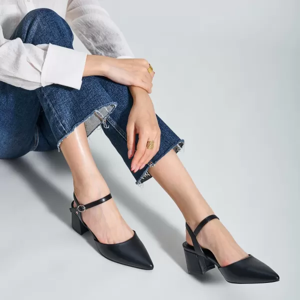 Trary Women's Pointed Toe Low Chunky Block Heels,Comfortable Adjustable Ankle Strap Closed Toe Work Wedding Dress Party Pumps Shoes