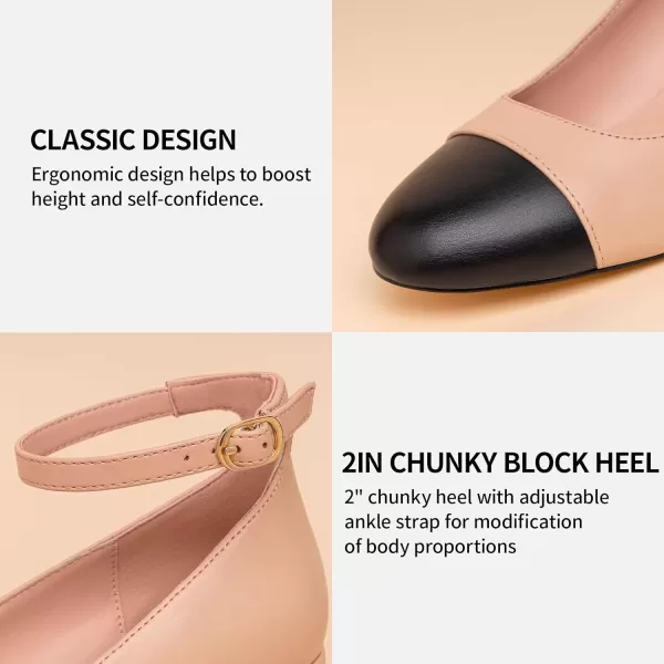 Trary Women's Pumps Shoes,White Nude Gold Heels,Closed Toe Heels for Women,Chunky High Heels for Women,Cap Toe Pumps Shoes,Casual Wedding Dress Shoes for Women