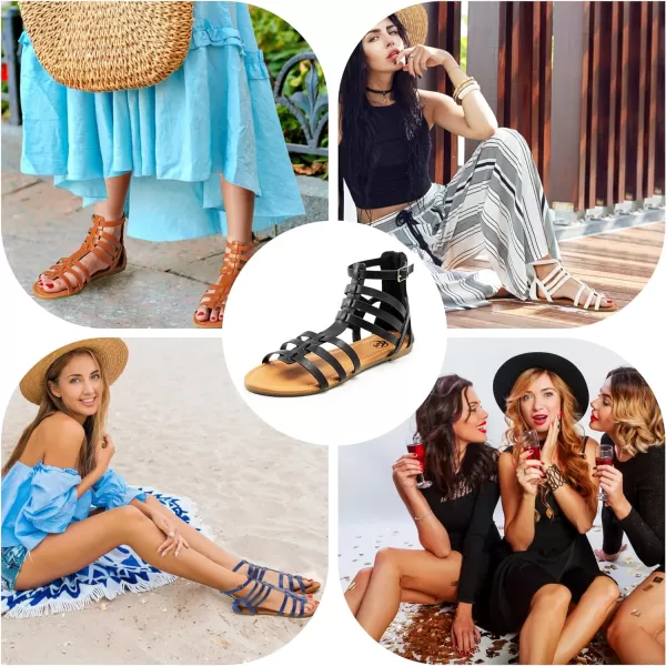 Trary Women's Sandal, Comfortable Gladiator Sandals Ankle Strap Flats Sandalias Para Mujer Beach Sandals Wide Width Open Toe Cross Strappy Sandals for Women Dressy Summer