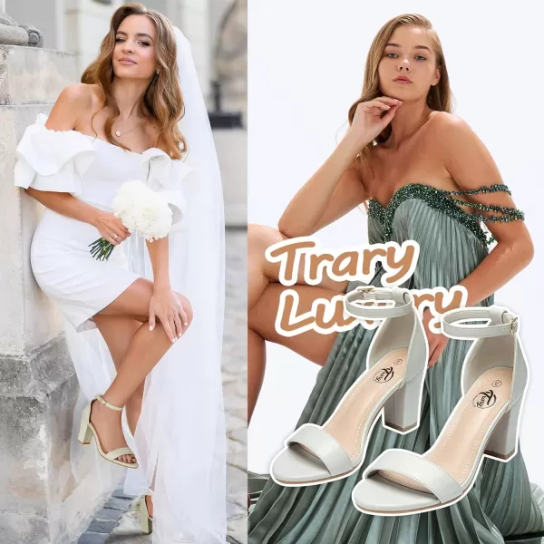 Trary Women's Sandal, White, Block Heel, Ankle Strap, Size 5-11.5, Formal Occasion Attendees
