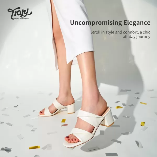 Trary Women's Sandals, Square Toe Heels Sandals, 2inch Black White Nude Chunky Block Heels Sandals