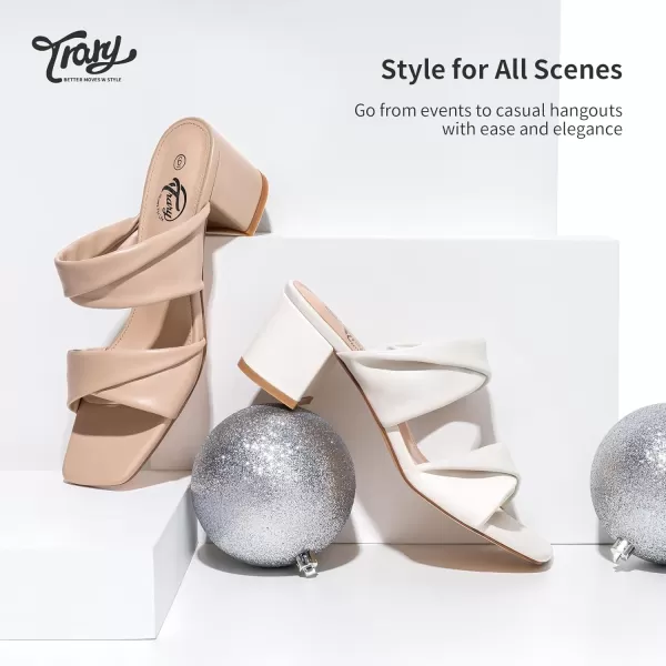 Trary Women's Sandals, Square Toe Heels Sandals, 2inch Black White Nude Chunky Block Heels Sandals