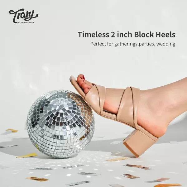 Trary Women's Sandals, Square Toe Heels Sandals, 2inch Black White Nude Chunky Block Heels Sandals