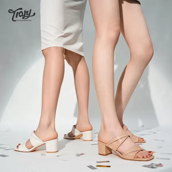 Trary Women's Sandals, Square Toe Heels Sandals, 2inch Black White Nude Chunky Block Heels Sandals
