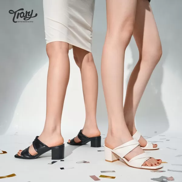 Trary Women's Sandals, Square Toe Heels Sandals, 2inch Black White Nude Chunky Block Heels Sandals