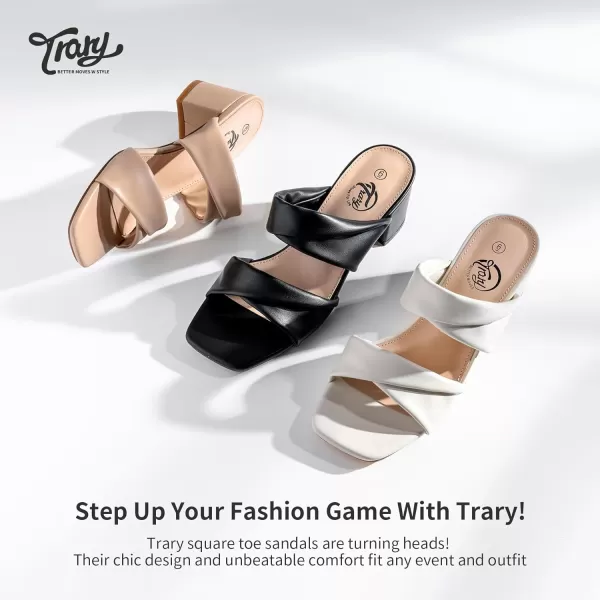 Trary Women's Sandals, Square Toe Heels Sandals, 2inch Black White Nude Chunky Block Heels Sandals