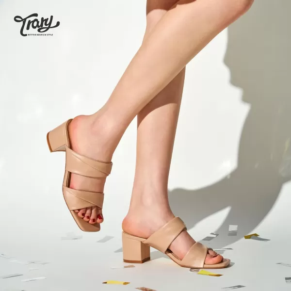 Trary Women's Sandals, Square Toe Heels Sandals, 2inch Black White Nude Chunky Block Heels Sandals