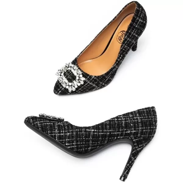 Trary Women's Stiletto High Heels Pumps Wedding Closed Toe Heels Sparkly Rhinestone Sexy Elegant Women's Pumps Party Bridal Dress Shoes for Women with Jewel Buckle