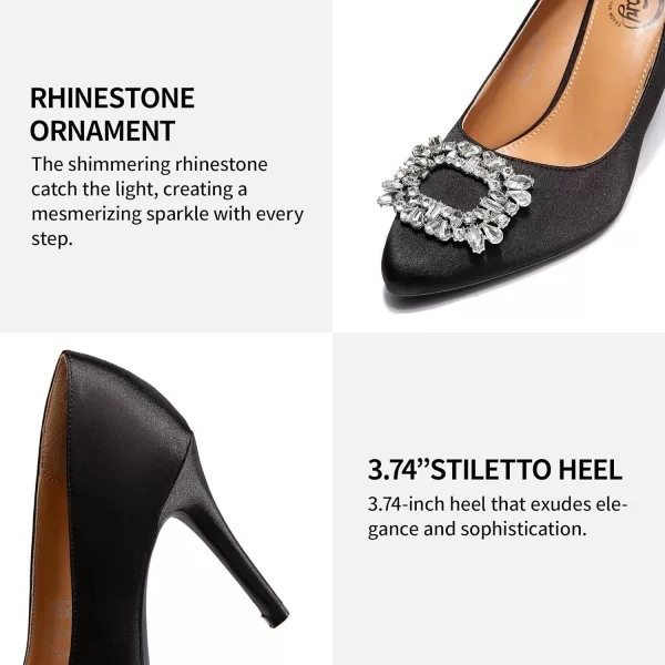 Trary Women's Stiletto High Heels Pumps Wedding Closed Toe Heels Sparkly Rhinestone Sexy Elegant Women's Pumps Party Bridal Dress Shoes for Women with Jewel Buckle