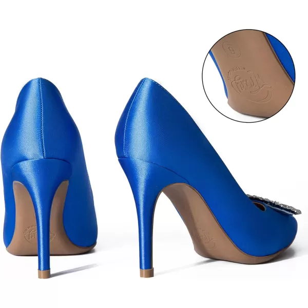 Trary Women's Stiletto High Heels Pumps Wedding Closed Toe Heels Sparkly Rhinestone Sexy Elegant Women's Pumps Party Bridal Dress Shoes for Women with Jewel Buckle