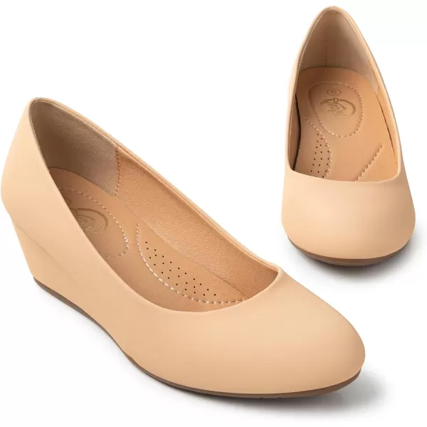 Trary Women's Wedges Pumps Round Toe Mid Heels Comfortable Closed Toe Dressy Shoes Women Pumps Wedge Shoes for Wedding Work Office Party