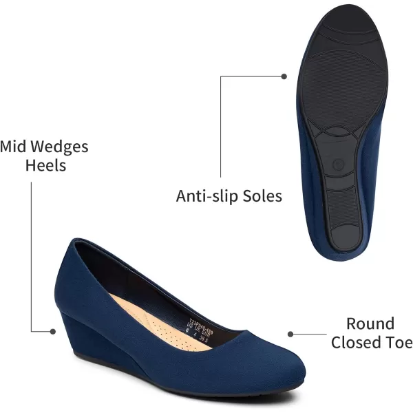 Trary Women's Wedges Pumps Round Toe Mid Heels Comfortable Closed Toe Dressy Shoes Women Pumps Wedge Shoes for Wedding Work Office Party